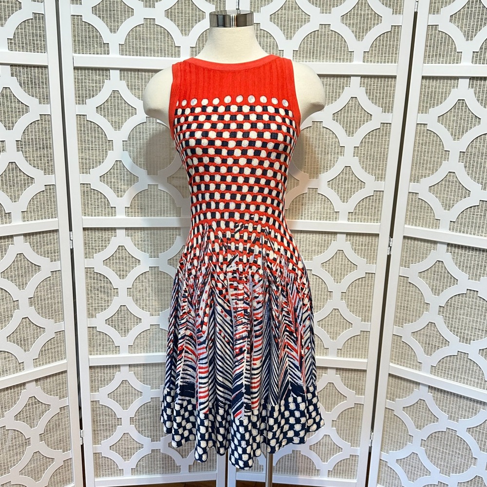 Nic+Zoe Knit Fit & Flare Dress Womens XS Colorful Sleeveless Travel Preppy